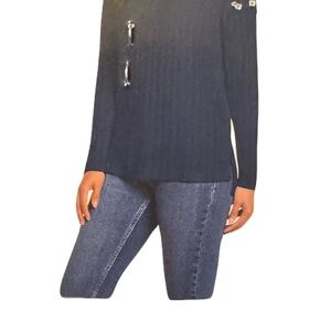 Matty M Blue Ribbed Mock Neck Lightweight Shirt-L